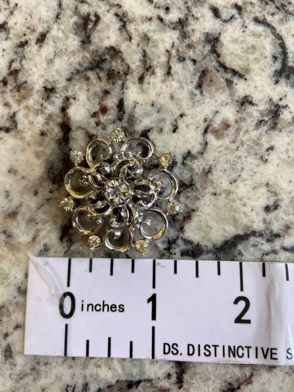 Vintage Silver Tone Filigree Rhinestone Floral Brooch Mid Century Cottagecore